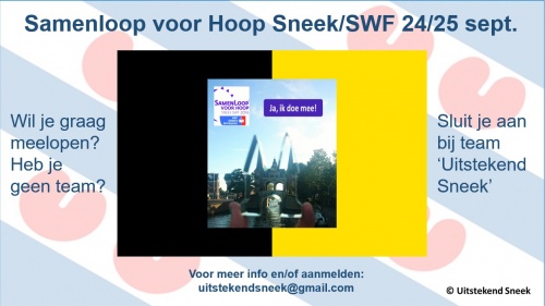 Tweede oproep nieuwe leden voor team Uitstekend Sneek voor de Samenloop voor Hoop Tweede oproep nieuwe leden voor team Uitstekend Sneek voor de Samenloop voor Hoop